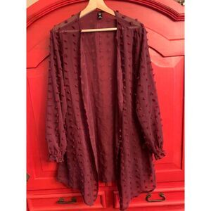 2XL Burgundy Swiss Dot Sheer Cardigan With Full Sleeves Polka Dot Boho Worn Once